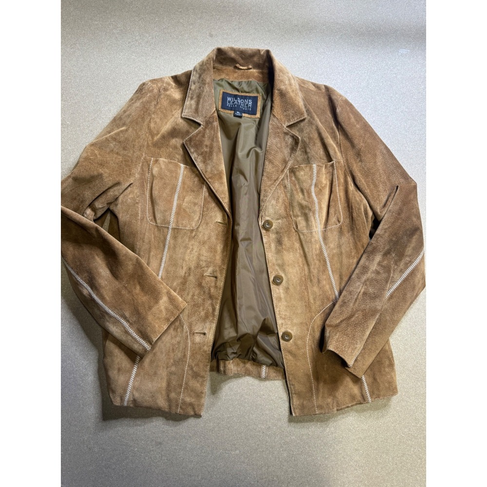 Wilsons Leather Pelle Studio Brown Suede Whipstitch Jacket XL Mens Blazer